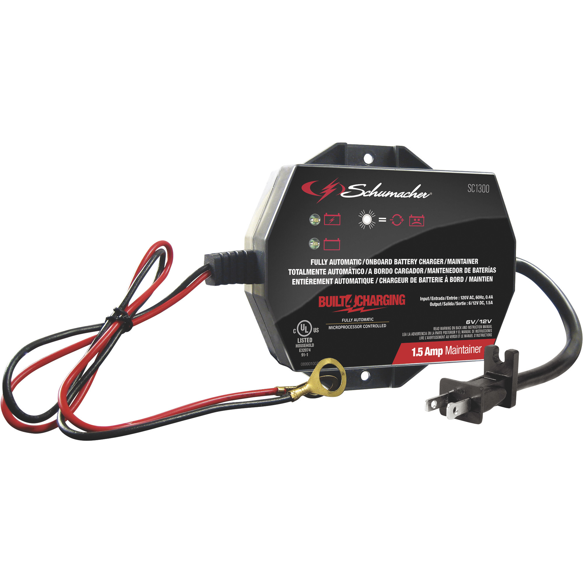 Schumacher On-Board Battery Charger/Trickle Charger, 6/12 Volt, 1.5 Amp, Model# SC1300